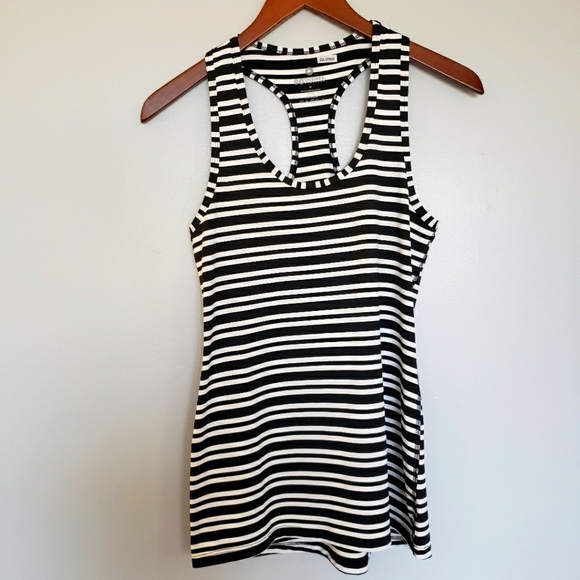 90 Degree By Reflex Black & White Striped Racer back Tank Top Size Medium - Picture 1 of 5